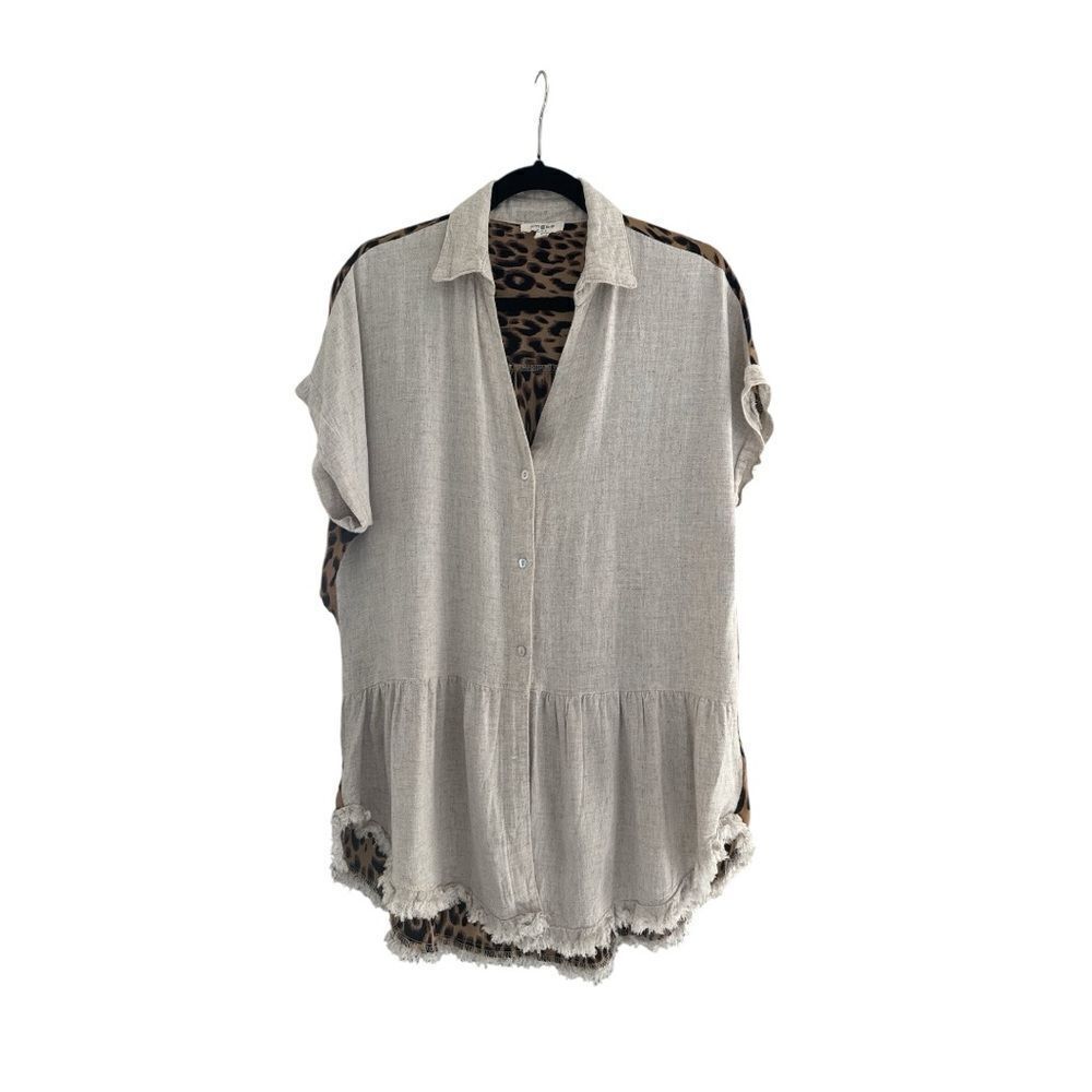 UMGEE Linen Blend Mixed Media Tunic Top Size Medium
